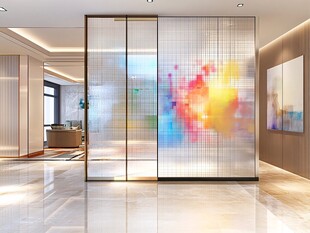 现代客厅彩色玻璃隔断设计
