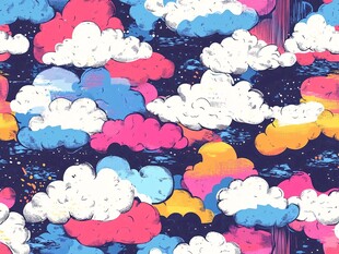 梦幻多彩云朵无缝背景图