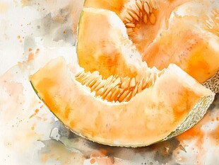 水彩画中的美味切开甜瓜