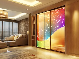 梦幻彩色移门的温馨客厅