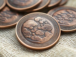 古风云纹铜币特写