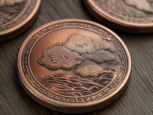 中式云纹铜币特写