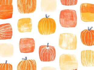 水彩南瓜与方块图案设计