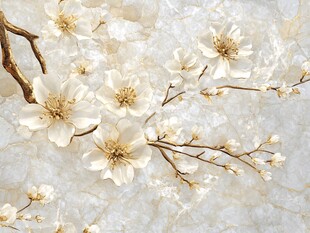 玉兰花枝大理石纹理背景