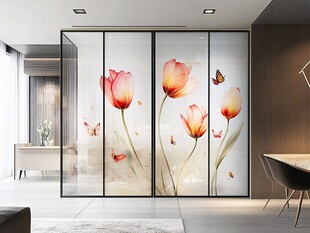 郁金香蝴蝶艺术玻璃隔断