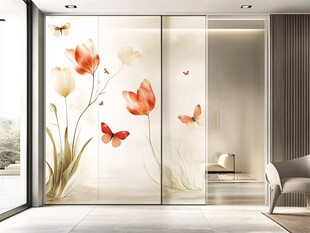 郁金香蝴蝶艺术玻璃移门