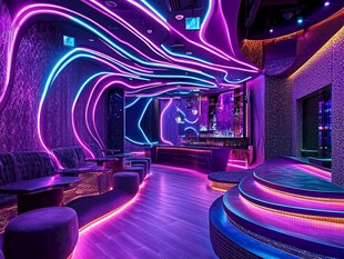 炫酷霓虹风KTV包间场景