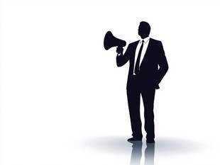商务人士手持扩音器剪影