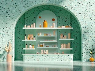 清新绿植风化妆品陈列架
