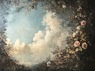 浪漫花卉环绕的梦幻天空