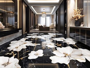 奢华过道 大理石花朵地面设计