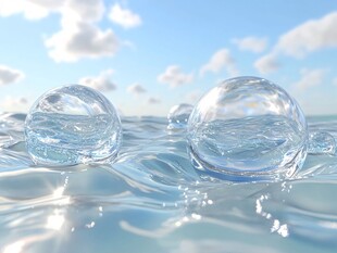 晶莹水珠漂浮于波光水面