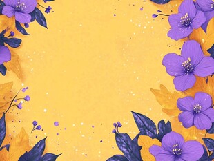 黄底紫花浪漫花卉背景图