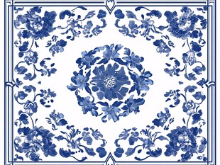 中式青花瓷花卉方形图案