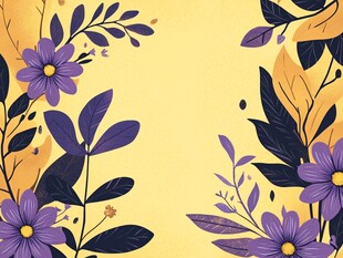 紫色花卉装点的黄色背景