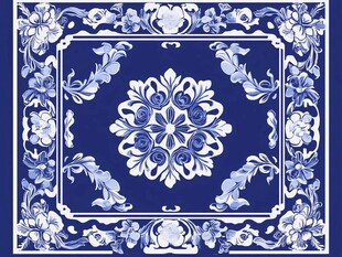 中式青花瓷风格方形花纹图案