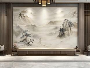 中式山水背景墙客厅雅致风