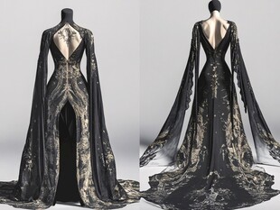 暗黑风奢华刺绣拖地晚礼服