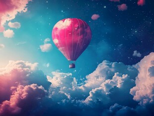 梦幻热气球翱翔于云海