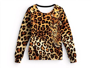 豹纹图案长袖女士卫衣