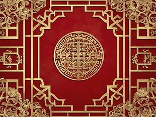 中式红金古典花纹背景图
