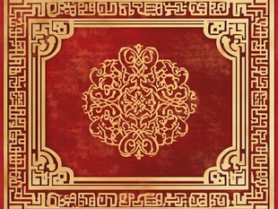 中式传统红底金色花纹图案