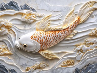 玉雕锦鲤游于山水间