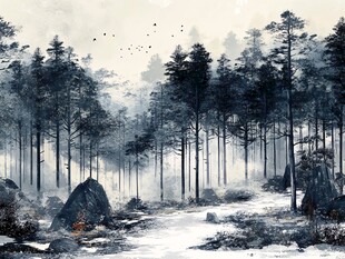 雾霭山林间的静谧景致