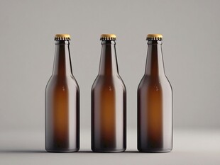 三瓶棕色啤酒瓶展示