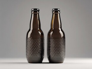 两棕色啤酒瓶的简约展示