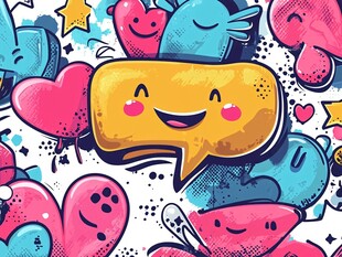 笑脸气泡与爱心涂鸦图案
