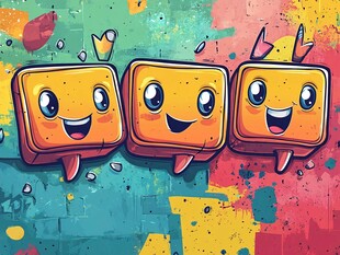 可爱方块表情涂鸦插画