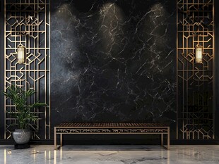 中式黑金大理石玄关空间