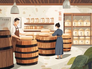 传统粮店场景 店员与顾客