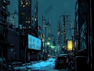 赛博朋克风的城市夜景街道