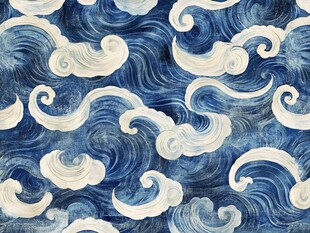 中式蓝白海浪云纹图案