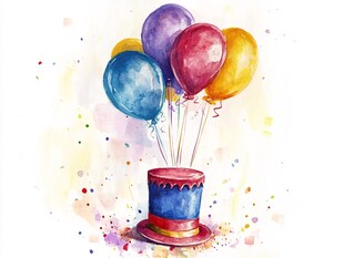 水彩风气球装饰魔法帽