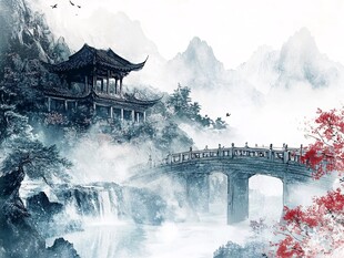 水墨山水间的古典雅致景致