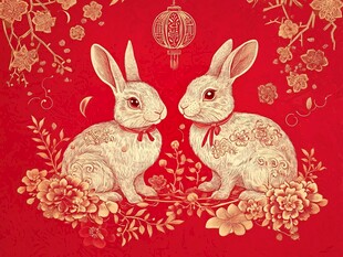 双兔贺岁 喜庆中式图案