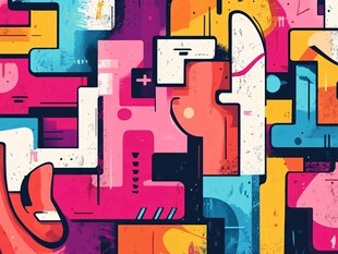 多彩抽象几何涂鸦艺术图案