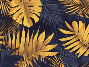 热带金色叶片图案背景
