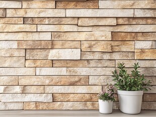 石纹砖墙旁的清新绿植