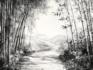 水墨竹林间的清幽小径
