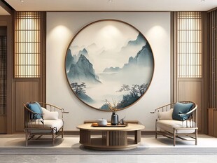 中式客厅 山水挂画与雅致家具