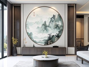 中式客厅的山水壁画之美