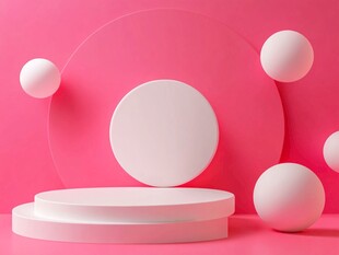 粉色背景下的简约展示台