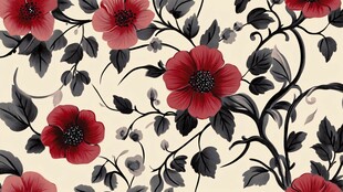 红黑花卉图案精美壁纸