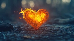 燃烧的心形火焰特效图