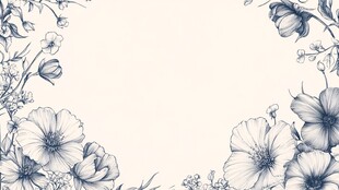 蓝白花卉边框插画素材