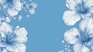 蓝底优雅扶桑花装饰图案